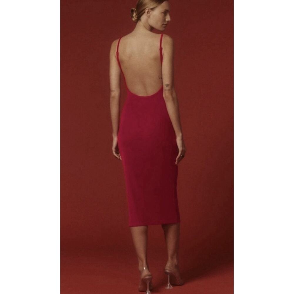NWT Reformation Merel Velvet Midi Dress in Cherry Red Size XL Low Back NEW - Picture 2 of 9